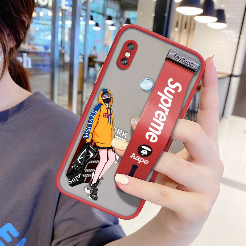 UCUC for Xiaomi Redmi Note 5 Wrist Strap Case Creative Cartoon Handsome Girl Wristband Printing Cover Shockproof Frosted Phone Case