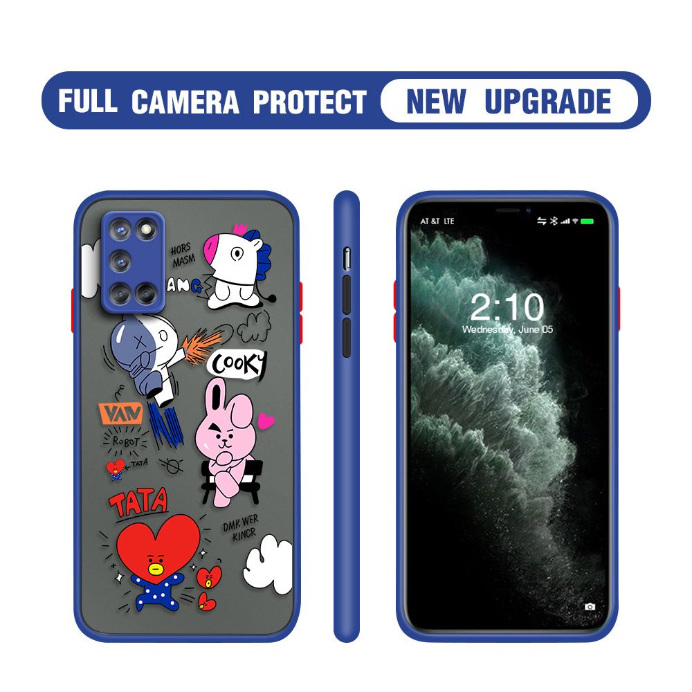 Hontinga for OPPO A52 A92 Case Cute Cartoon Camera Shockproof Protection Cases Edge Frosted Transparent Phone Cover