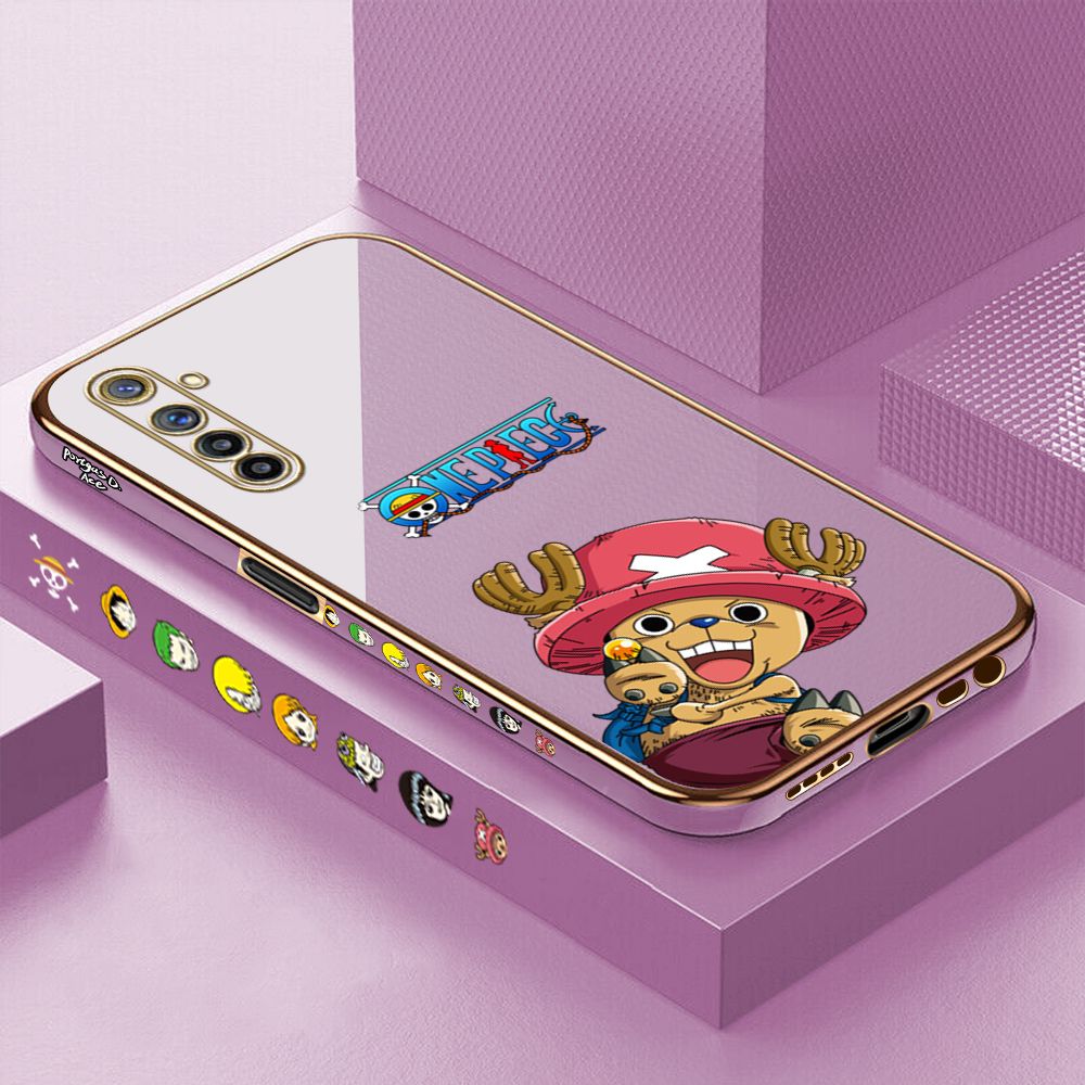 Luxury 6D Plating Case for Realme 6 Cute Choba Side Pattern Back Cover Soft Silicone Square Phone Cases + Free Lanyard