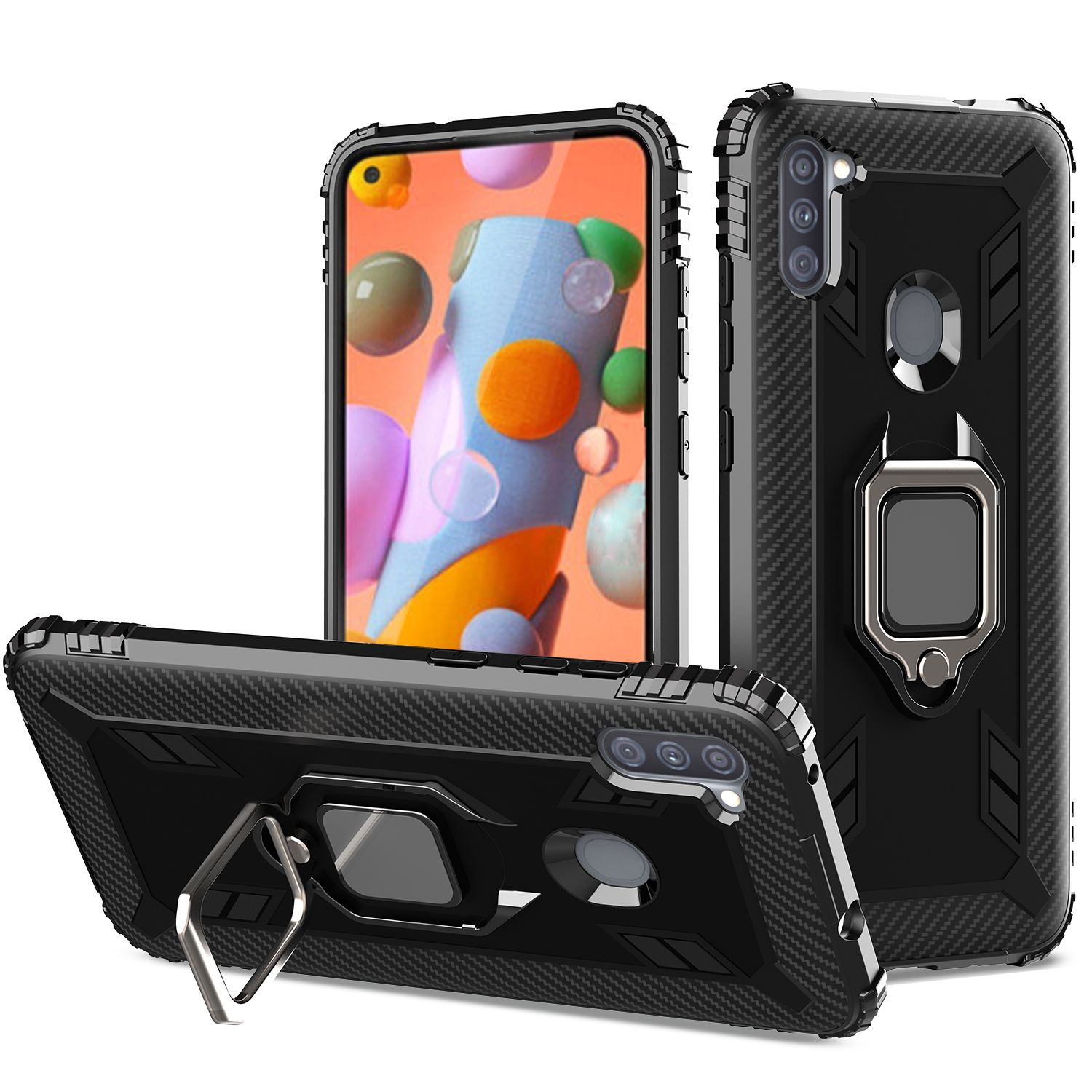 For Samsung Galaxy A11/M11 Armored Carbon Fiber Lord of the Rings Anti Fall Protection Case is Suitable