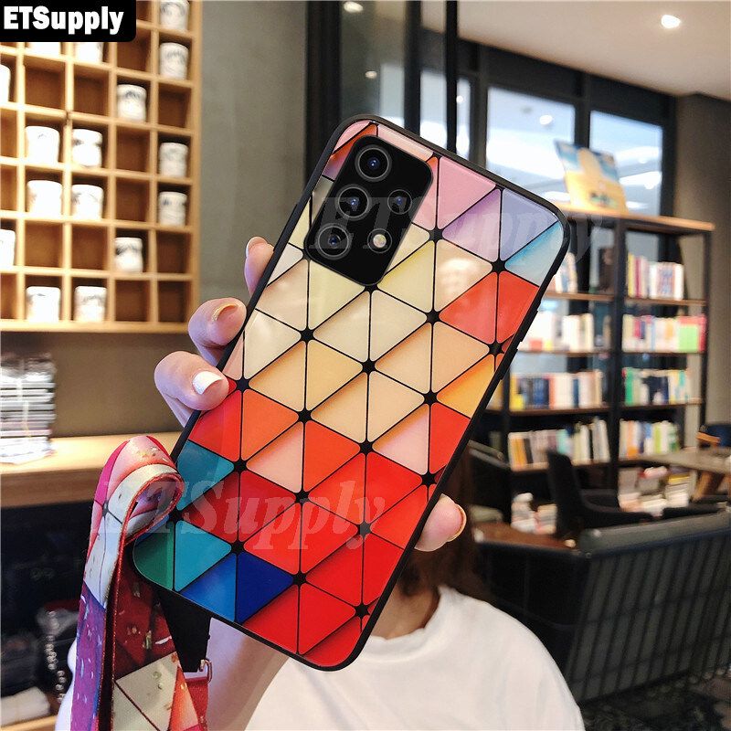 Phone Case for Galaxy A52 Cover Cover Shiny Gold Foil Diamond Epoxy Phone Case with Strap for Samsung A52 Phone Cases Soft Protective Cover