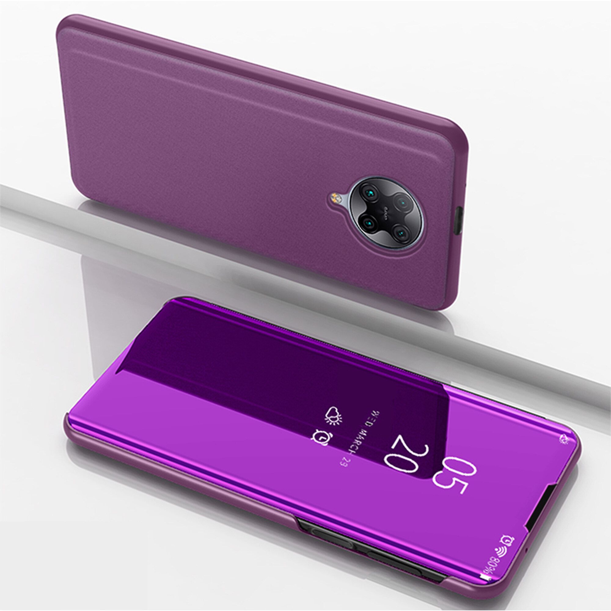 For Xiaomi Redmi K30 Pro Mirror Plating Hard PC -PU Leather Translucent Standing View Case Cover