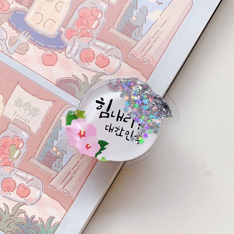 Quicksand Phone Grip Stand Universal Foldable Phone Holder For iPhone Samsung Cute Fruit Animal Cartoon Bear Puppy Phoneholder