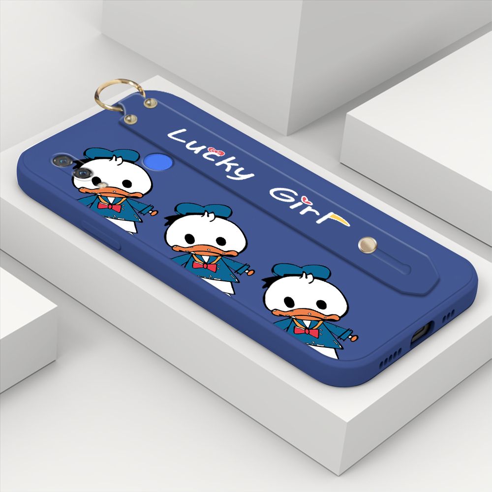 ZeroQiQi for Huawei Nova 3i Wrist Strap Case Cute Cartoon Little Duck Phone Case Square Edge Liquid Silicone Case Full Cover Camera Shockproof Protective Cases