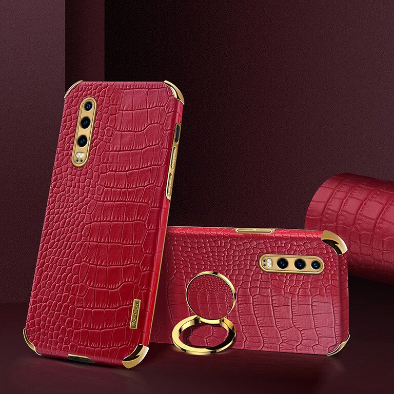 Luxury Plated Crocodile Pattern Leather Holder Phone Case For Huawei P30 Magentic Car Ring Stand Cover