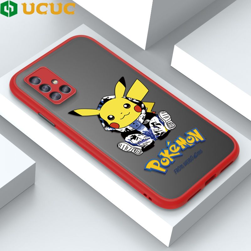 UCUC for Samsung Galaxy A51 Back Cover Wrapped Pikachu Frosted Transparent Hard Phone Case Thin Shockproof Full Cover Camera Protect Case