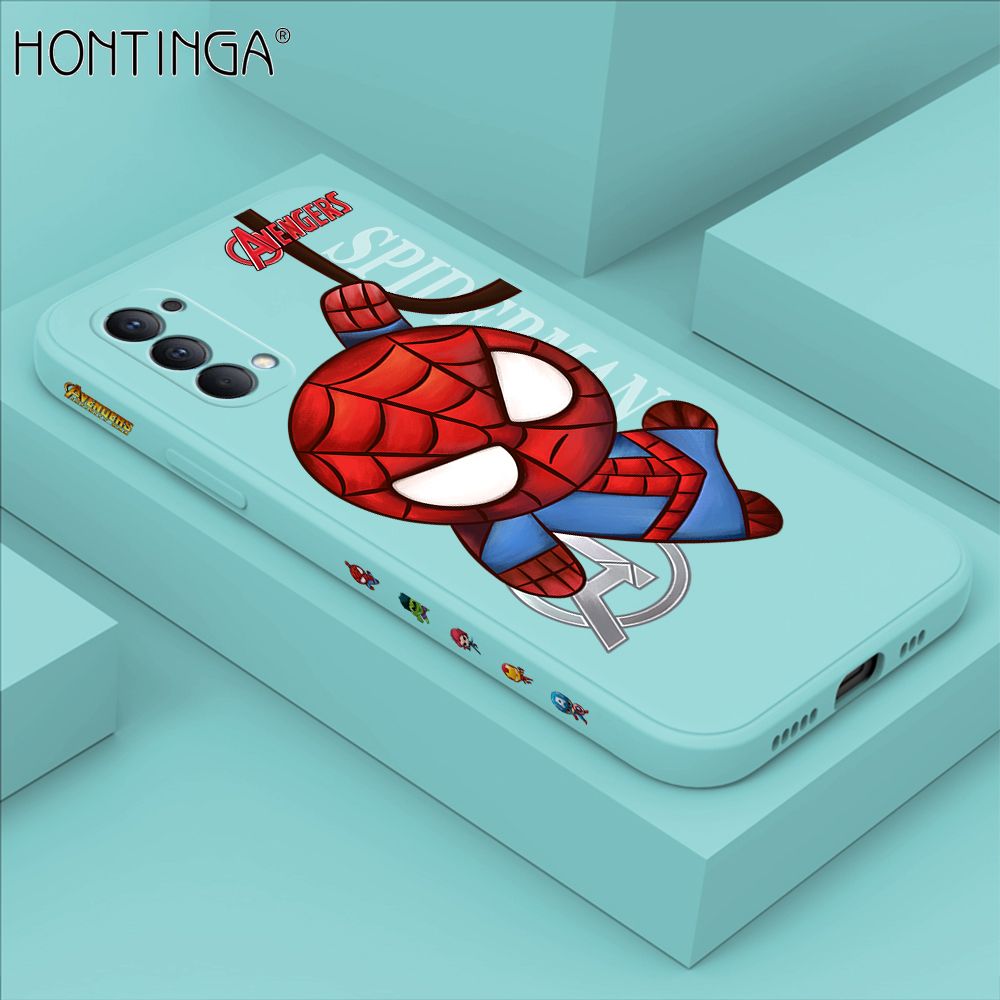 Hontinga for OPPO Reno4 Case Side Design Cartoon Little Spider Back Cover Soft Square Edge Pattern Liquid Silicone Trend Phone Cases