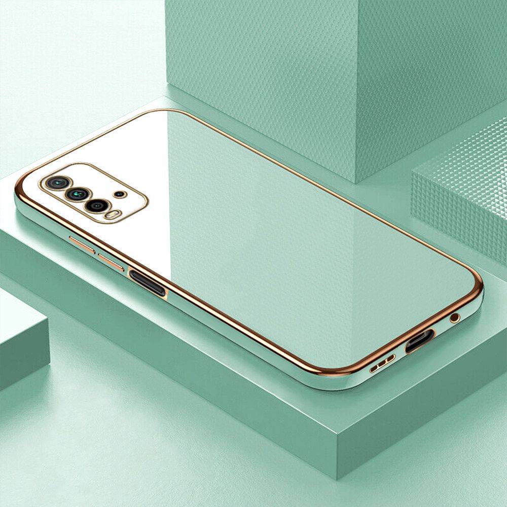 Luxury 6D Plating Soft Casing Silicone Square Frame Phone Case For Redmi 9T Case Shiny Bling Back Cover + Free Lanyard