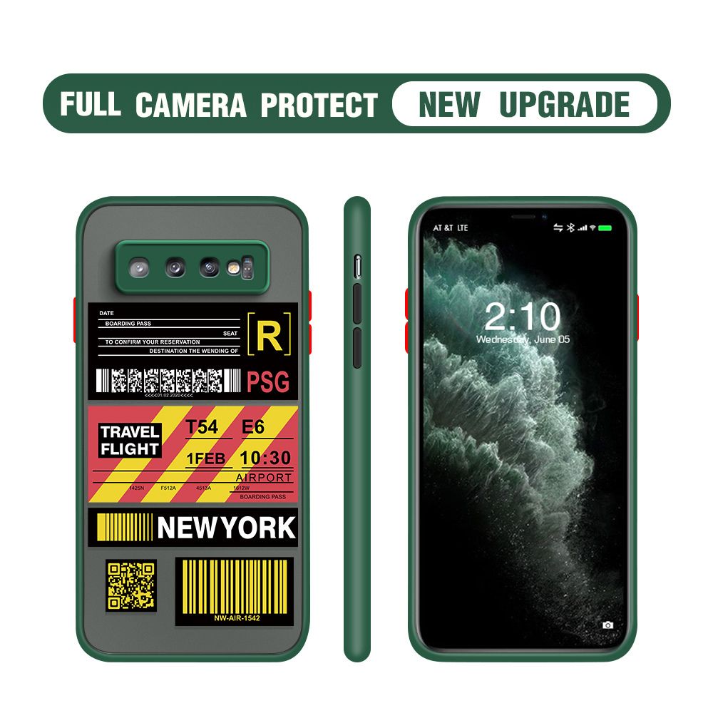 Hontinga for Samsung S10 Plus Case Creative Flight Ticket Cover Camera Shockproof Protection Case Edge Frosted Transparent Phone Cover