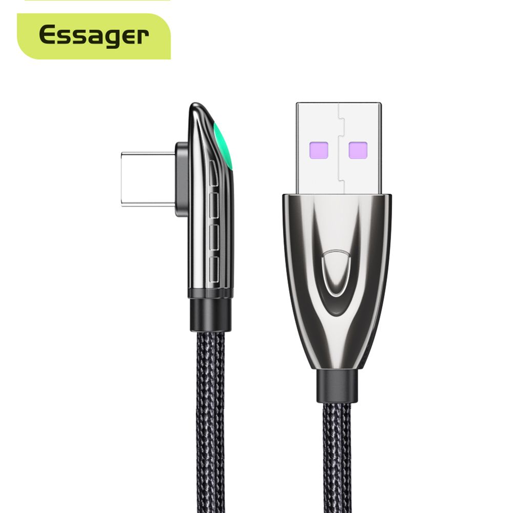 Essager 66W USB Type C Cable For Huawei Mate 40 Pro Samsung LED 5A Fast Charging USB-C USBC Charger 90 Degree Cable