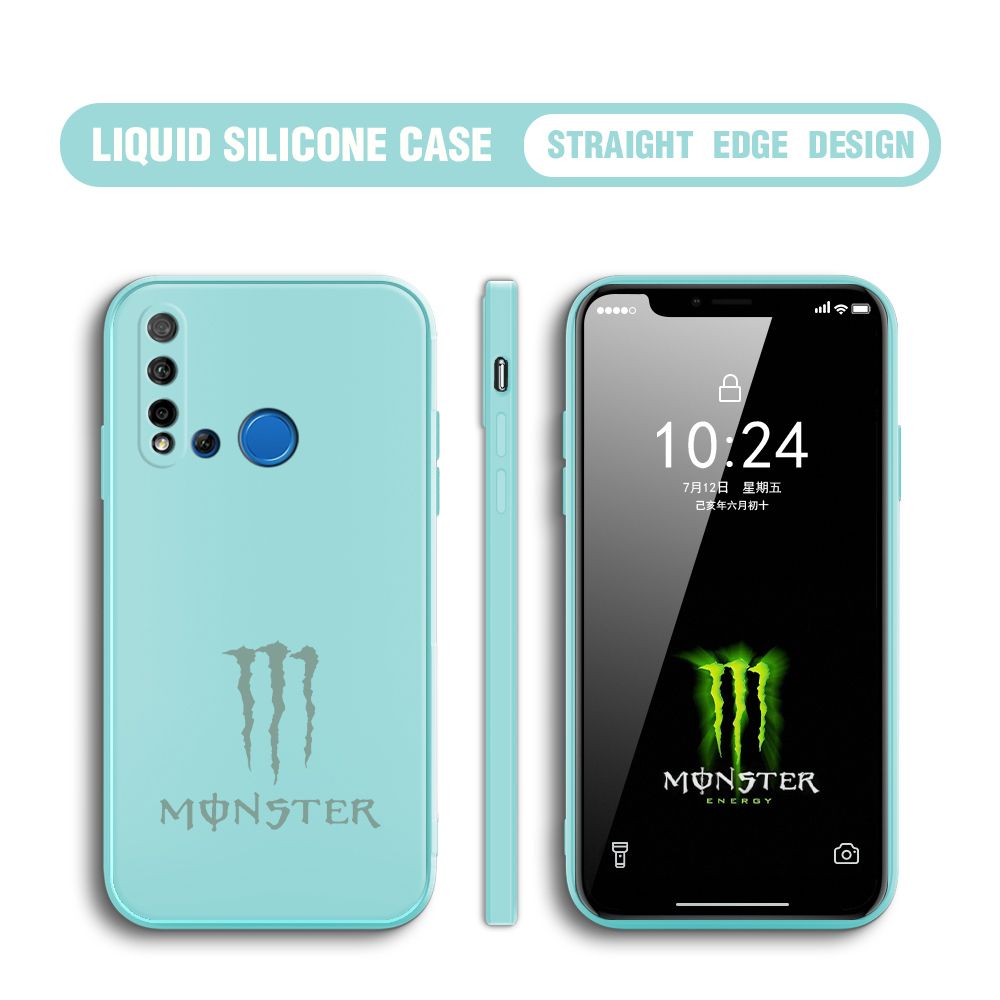 Hontinga for Huawei Nova 5i Case Fashion Monster Energy Silicone Square Edge Phone Cases Full Cover Camera Shockproof Protection Rubber Case