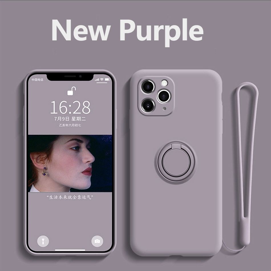 Full Protect Camera Liquid Silicone Phone Case Magnet Metal Ring Holder Case for Samsung Galaxy S21 Plus S20 Ultra Note20 Ultra Silicone Cover with Strap for Samsung Galaxy S20 FE A01 Core Back Cover Shell