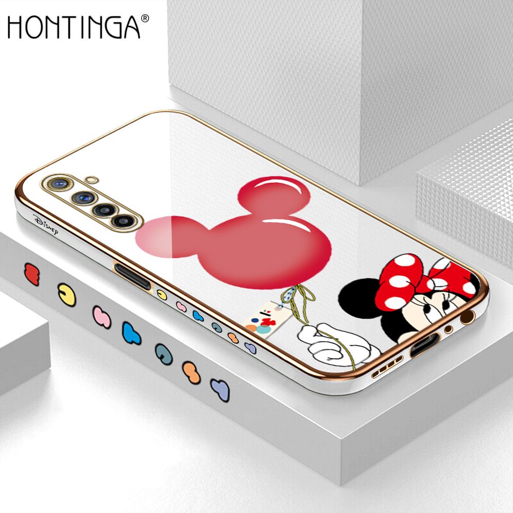 Hontinga for Realme 6 Pro Back Cover + Free Lanyard Luxury 6D Plating Cartoon Balloon Mouse Side Pattern Case Soft Silicone Square Mobile Cover