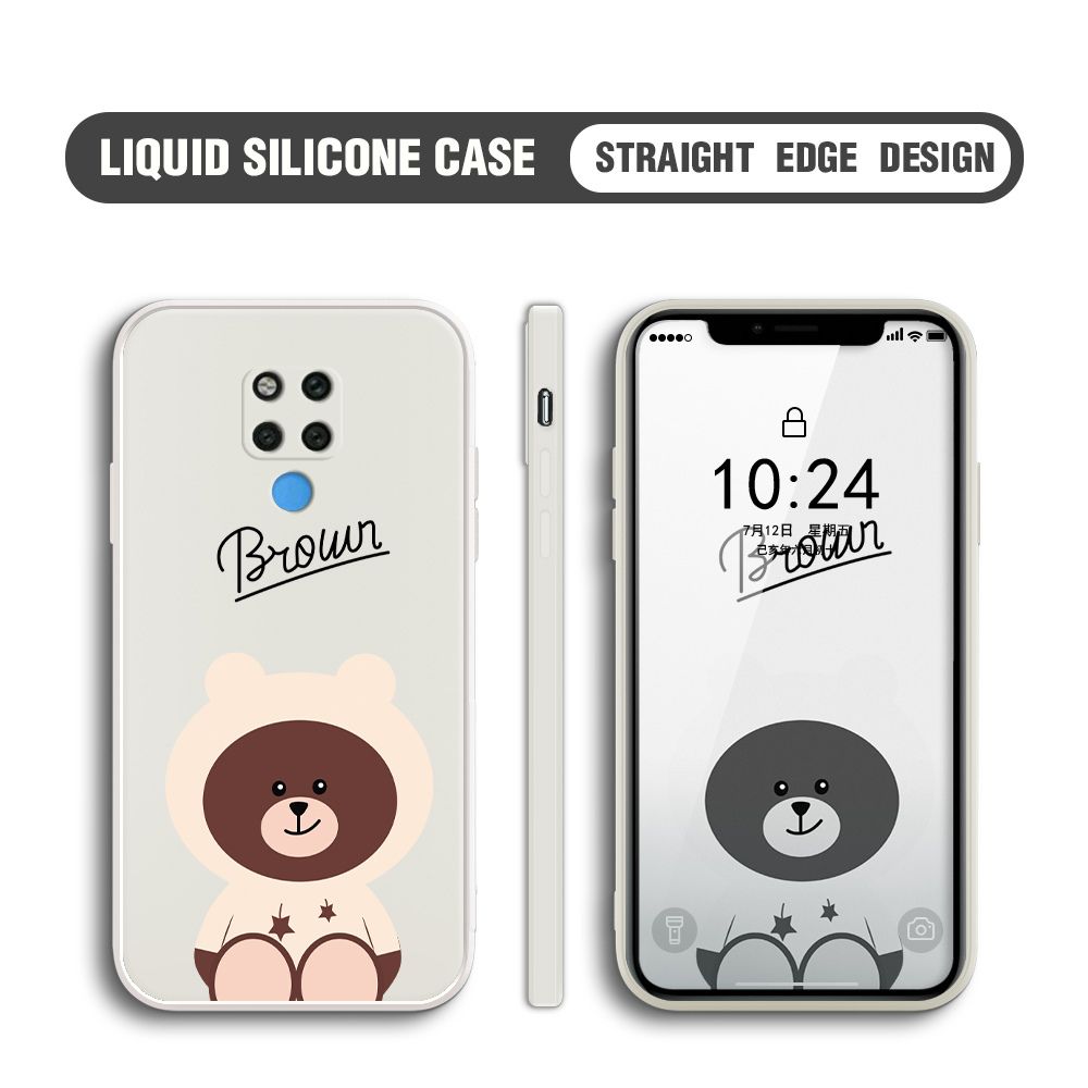 BILI for Huawei Mate 20 X Back Cover Brown Bear Multicolor Liquid Silicone Phone Case Soft Square Lens Protection Phone Cases