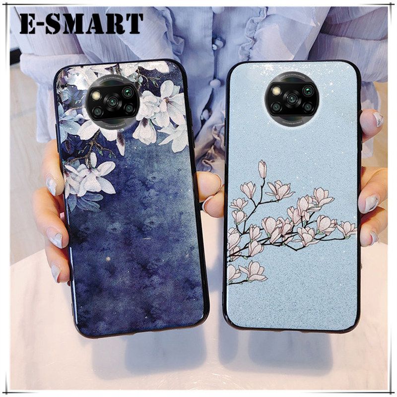 Phone case Xiaomi Poco X3 Back Cover Flowers Gardenia & Magnolia Bling Glitter Soft Silicone Protector Xiaomi Poco X3 NFC Case