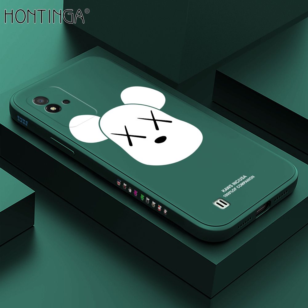 Hontinga for Realme Narzo 50I Case Side Design Violent Bear Head Back Cover Soft Square Edge Pattern Liquid Silicone Trend Phone Cases