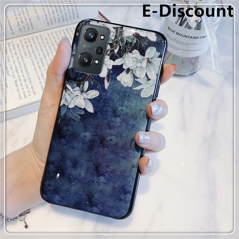 For Realme GT 2 Case Flowers Gardenia & Magnolia Bling Glitter Soft Silicone Protector Realme GT2 Back Cover