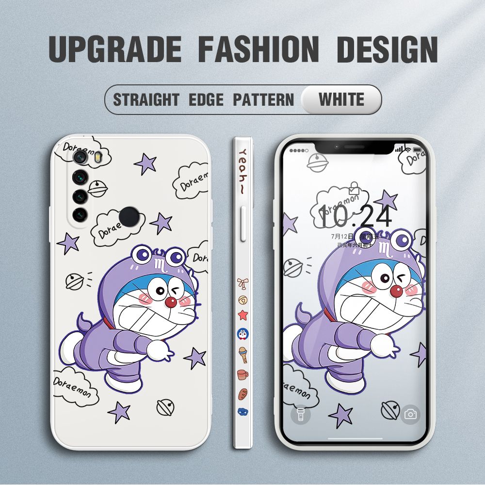 Jizetin for Xiaomi Redmi Note 8 Case Cute Cartoon Purple Doraemon Anime Side Design Phone Case Ultra Soft Edge Pattern Liquid Silicone Phone Cases