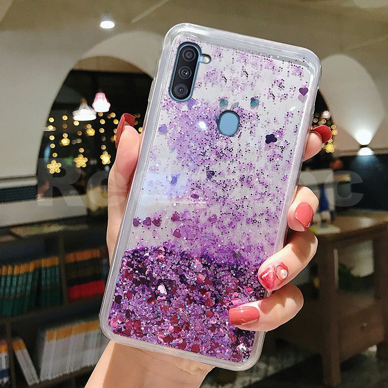 Case For Samsung Galaxy A11 M11 Liquid Quicksand Glitter Bling Transparent Silicone TPU Phone Cover
