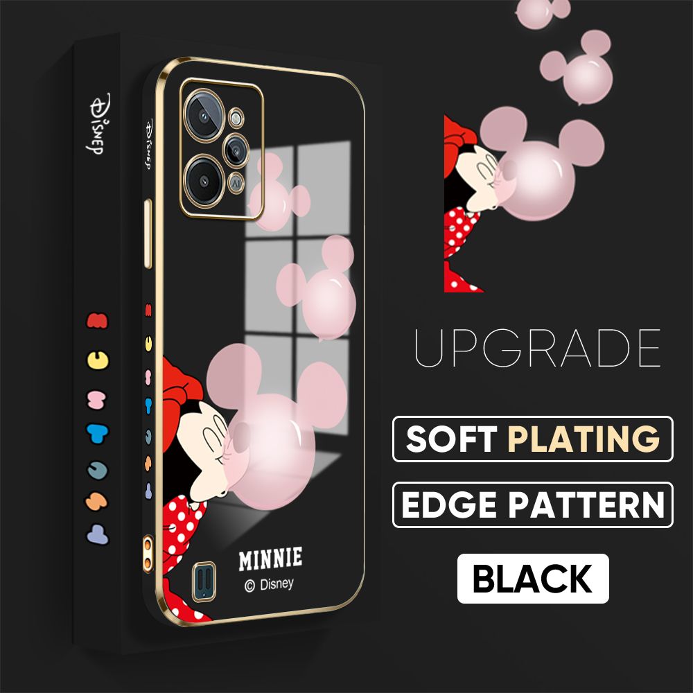 Jizetin (Free Lanyard) Realme C31 Back Cover Bubble Mouse Luxury 6D Plating Case Side Pattern Soft Silicone Square Mobile Phone Cases