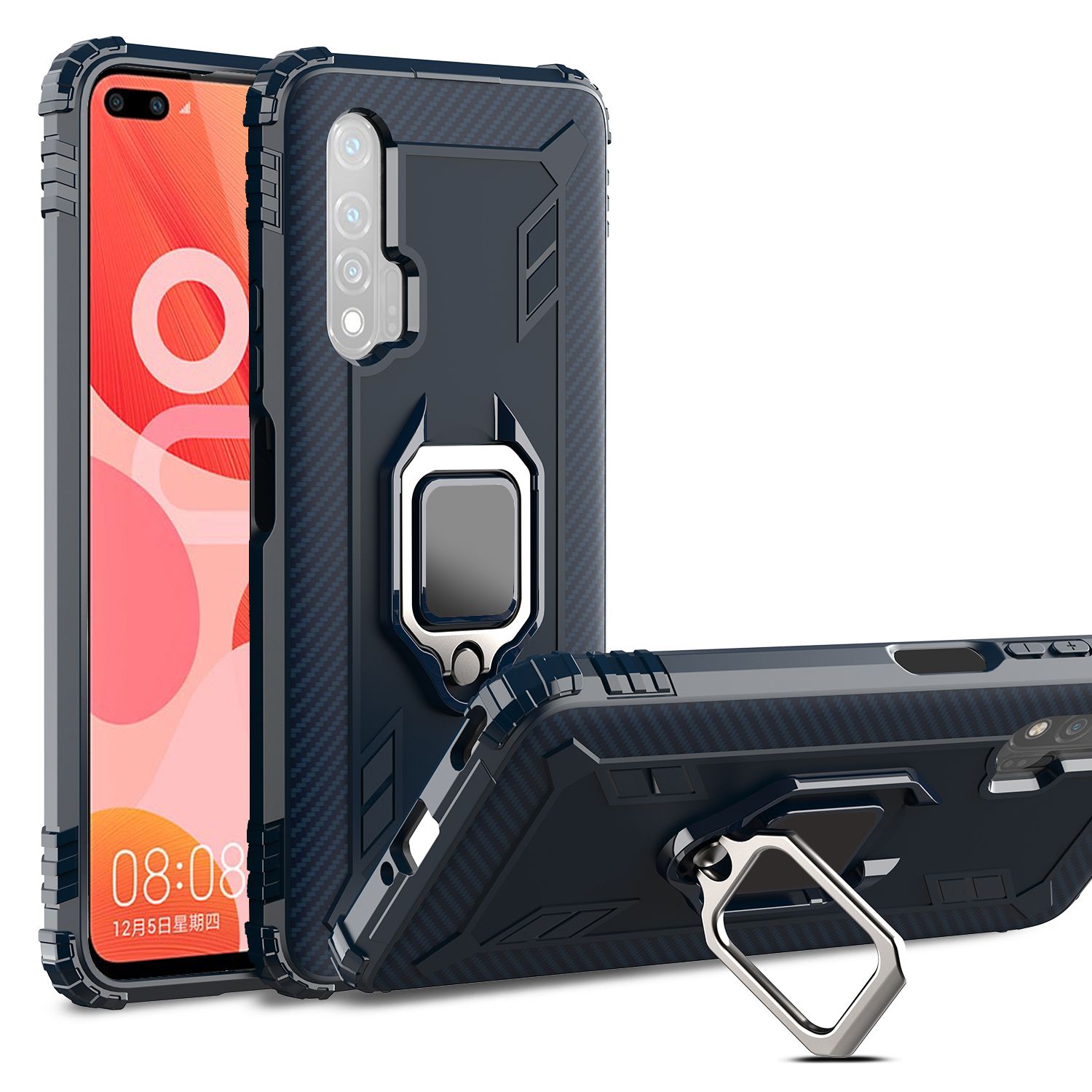 For Huawei Nova 6 Armored Carbon Fiber Lord of the Rings Anti Fall Protection Case is Suitable