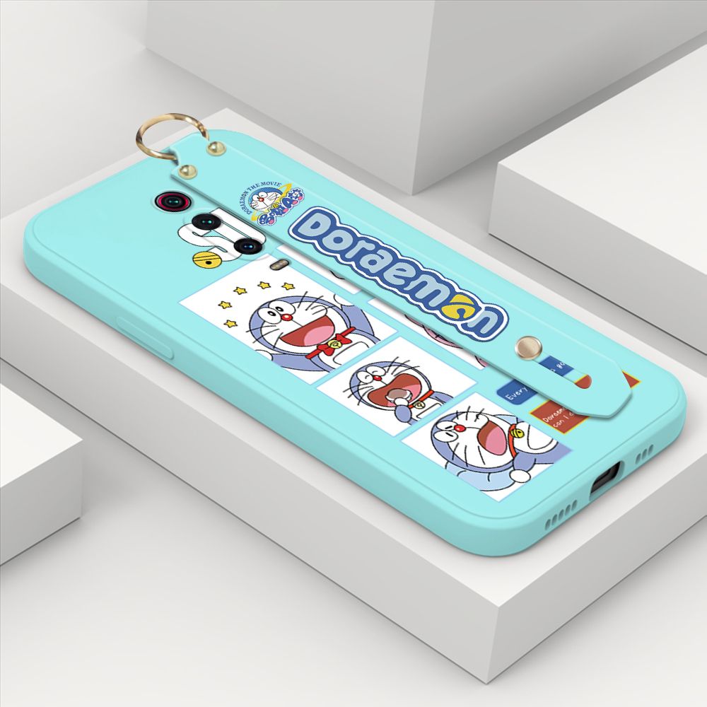 ZeroQiQi for Xiaomi Redmi K20 Pro Wrist Strap Case Cute Cute Cartoon Blue Cat Daily Life Cover Square Edge Liquid Silicone Creative Phone Protective Cases