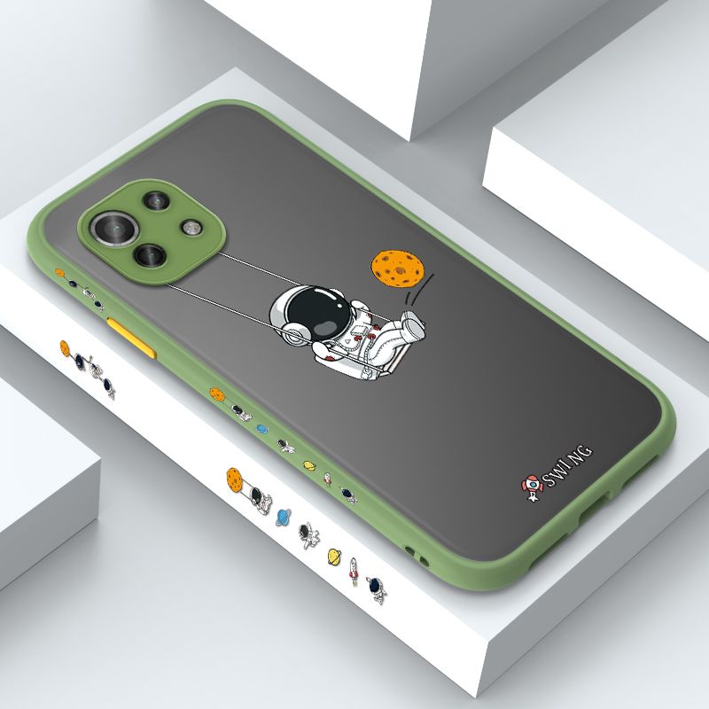 ZeroQiQi for Xiaomi Mi 11 Lite 5G Case Astronaut Swinging Side Printing Cover Frosted Ultra Thin Protective Anti Fall Phone Case
