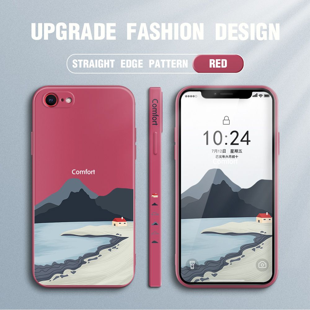 Jizetin for iPhone 7 / iPhone 8 / SE 2020/SE 2022 Case Mount Fuji Design Side Design Phone Case Square Edge Pattern Liquid Silicone Cases Full Cover Camera Shockproof Protective Case