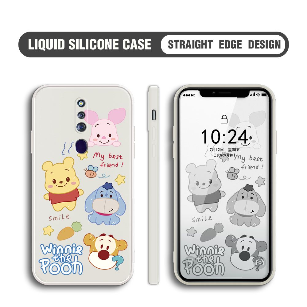 BILI for OPPO F11 Pro Back Cover Cute Winne Friends Multicolor Liquid Silicone Phone Case Soft Square Lens Protection Phone Cases