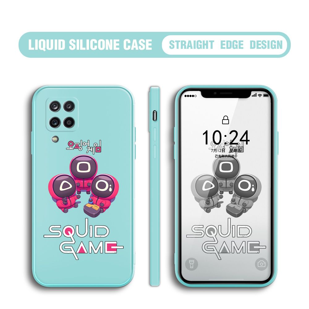 UCUC for Samsung Galaxy M12 Case Cute Cartoon Cute Squid Character Phone Cover Square Liquid Silicone Shockproof Phone Protective Case