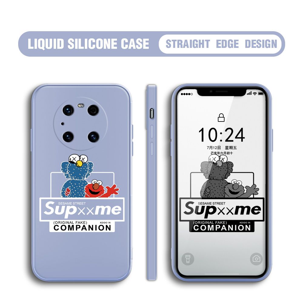 BILI for Huawei Mate 40 Pro Back Cover Sesame Street Companion Multicolor Liquid Silicone Phone Case Soft Square Lens Protection Phone Cases