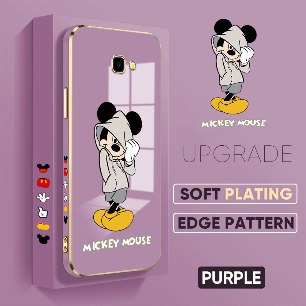 Jizetin (Free Lanyard) Samsung Galaxy J4 Plus 2018 / J4 Prime Back Cover Sweater Mouse Luxury 6D Plating Case Side Pattern Soft Silicone Square Phone Cases