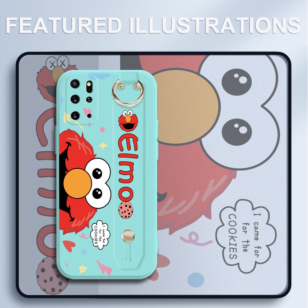 UCUC for Samsung Galaxy S20 Plus Wrist Strap Case Creative Cartoon Red Haired Monster Cover Ultra Thin Anti Fall Liquid Silicone Phone Case