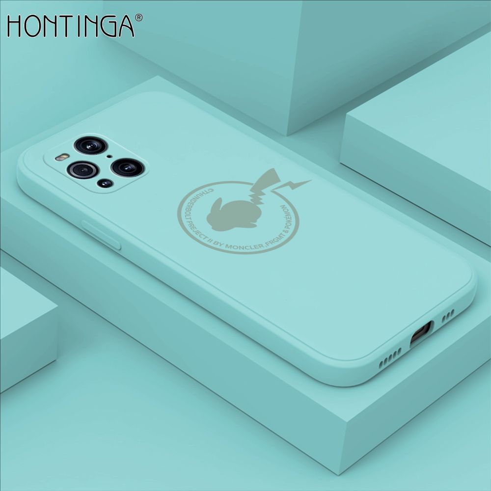 Hontinga for OPPO Find X3 / Find X3 Pro Case Cartoon Pikachu Pokemon Phone Case Liquid Silicone Casing Full Cover Camera Shockproof Protective Case