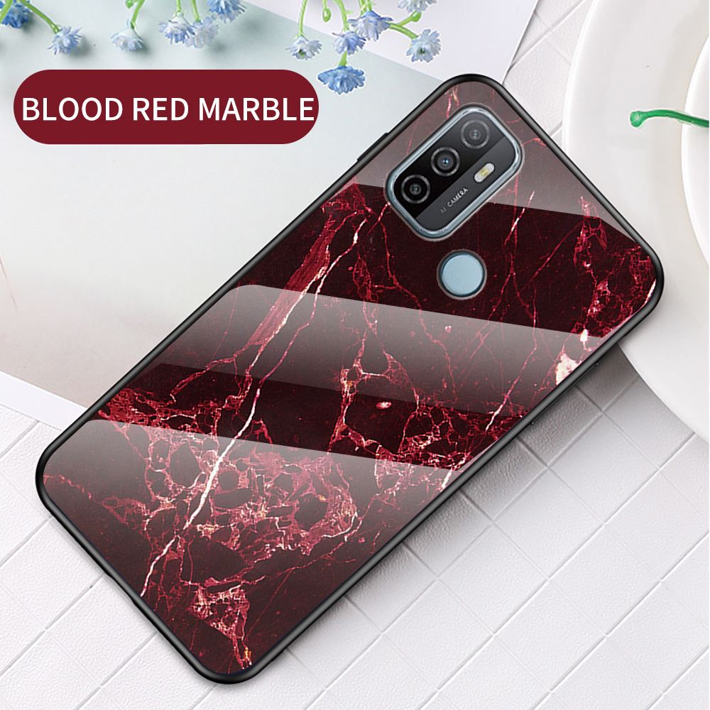 Case for Oppo A53 Tempered Glass Protective Layer on the Back and TPU Bumper Anti+shock Shock Absorption Protective Cover