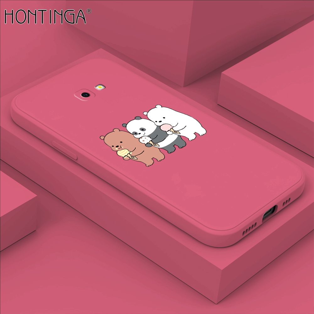 Hontinga for Samsung Galaxy J4 Plus 2018 Case Cute Cartoon Bear  Phone Case Soft Square Edge Silicone Cases Full Lens Cover Shockproof Protection Cover
