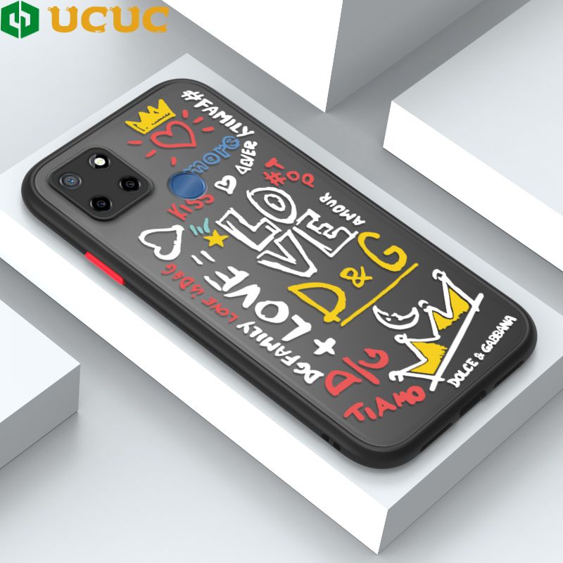 UCUC for Realme C12 / Realme C25 / Realme C25S / Realme Narzo 20 / Realme Narzo 30A Back Cover LOVE Graffiti Frosted Transparent Hard Phone Case Thin Shockproof Full Cover Camera Protect Case
