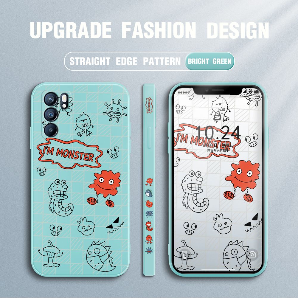 Jizetin for OPPO Reno6 5G Case Side Design Phone Cover Printed Text “I Am Monster ” Cover Square Edge Pattern Liquid Silicone Trend Case