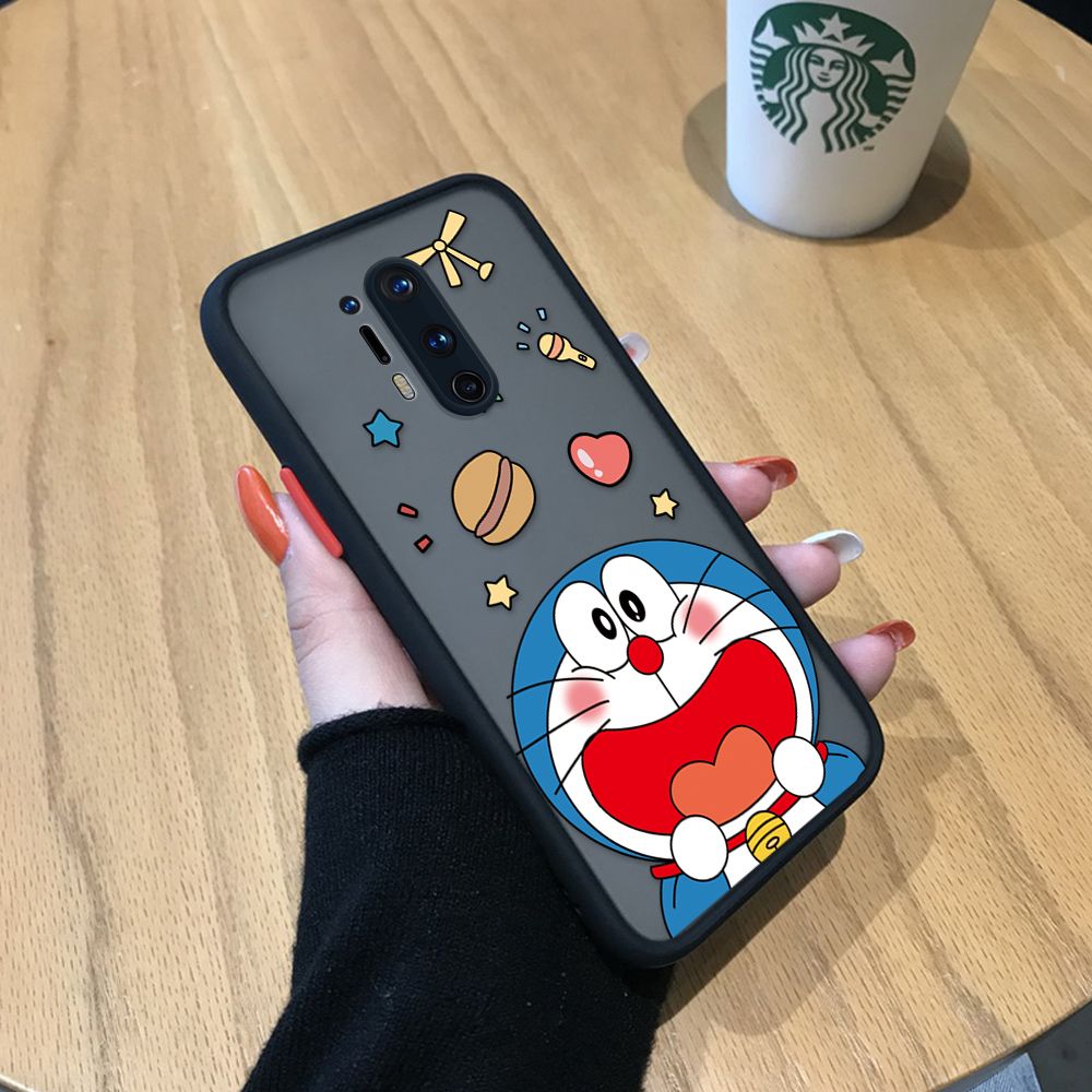 UCUC for OnePlus 8 Pro Back Cover Laugh Doraemon Frosted Transparent Hard Phone Case Thin Shockproof Full Cover Camera Protect Case