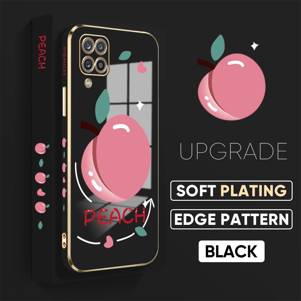TA for Samsung Galaxy M12 / A12 / A12 5G Back Cover Shiny Peach Luxury 6D Plating Case Side Pattern Soft Silicone Square Phone Case