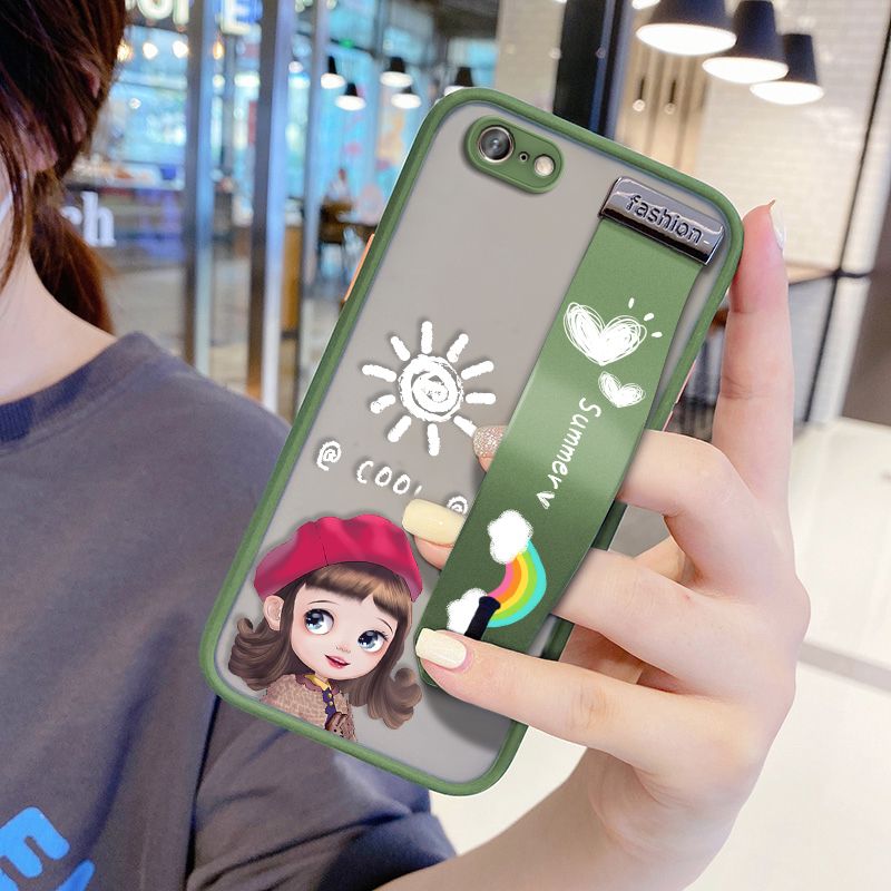 UCUC for OPPO A71 Wrist Strap Case Lovely Cartoon Red Hat Girl Wristband Printing Cover Shockproof Frosted Phone Case
