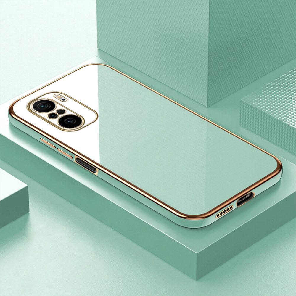 Luxury 6D Plating Soft Casing Silicone Square Frame Phone Case For Redmi K40 Case Shiny Bling Back Cover + Free Lanyard
