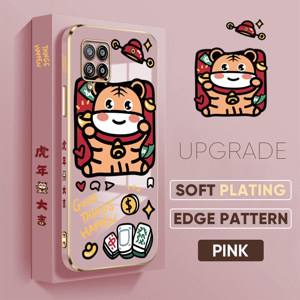 TA for Samsung Galaxy A42 5G Back Cover + Free Lanyard Cute Animals Luxury 6D Plating Case Side Pattern Soft Silicone Square Phone Cases