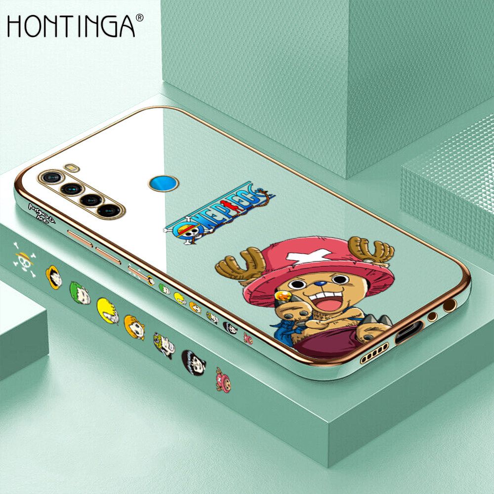Hontinga for Redmi Note 8 Back Cover + Free Lanyard Luxury 6D Plating Cute Cartoon Choba Side Pattern Case Soft Silicone Square Mobile Cover