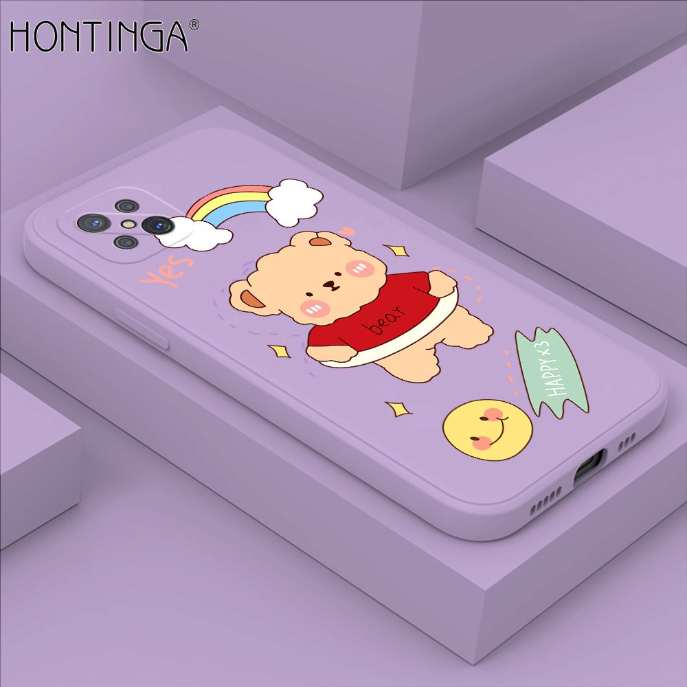 Hontinga for OPPO Reno4 Z 5G Case Lovely Cartoon Bear Phone Case Phone Case Soft Square Edge Silicone Cases Full Lens Cover Shockproof Protection Cover