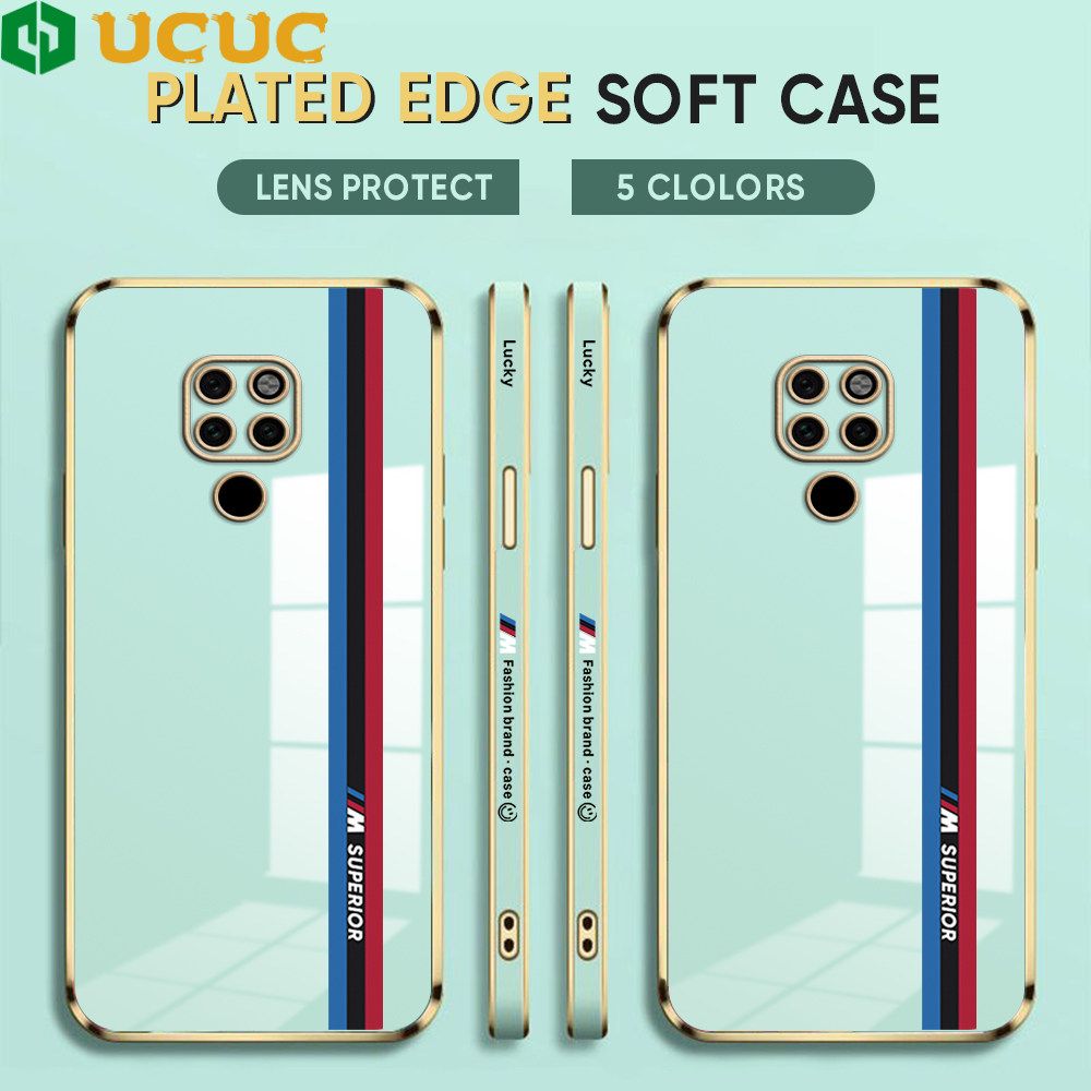 UCUC for Huawei Mate 20 Back Cover + Free Lanyard Track Sign Luxury 6D Plating Case Side Pattern Soft Silicone Square Phone Cases