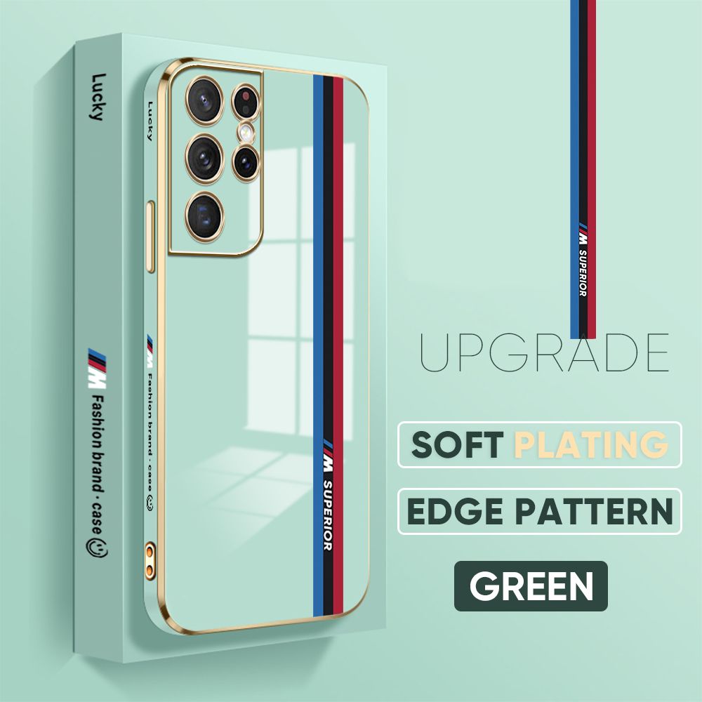 TA for Samsung Galaxy S21 Ultra 5G Back Cover + Free Lanyard Track Sign Luxury 6D Plating Case Side Pattern Soft Silicone Square Phone Cases