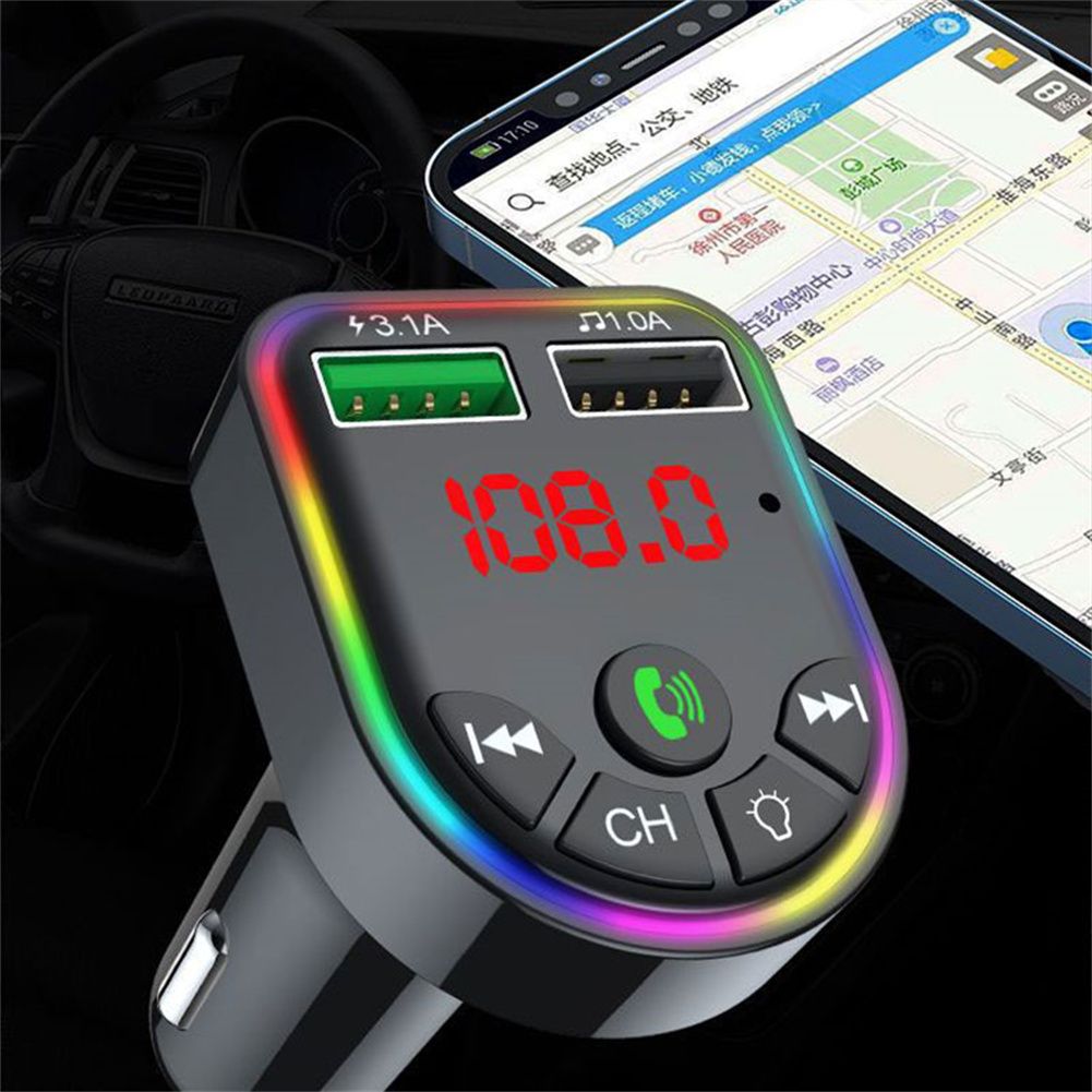 Ecocc【In stock】 The new F5 Bluetooth compatible car mp3 colorful atmosphere light fm car mp3 player car charger bluetooth receiver car charger Fast delivery from stock