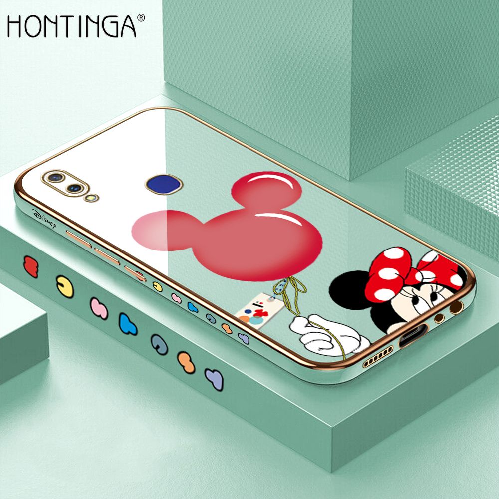 Hontinga for Vivo V11I Back Cover + Free Lanyard Luxury 6D Plating Cartoon Balloon Mouse Side Pattern Case Soft Silicone Square Mobile Cover