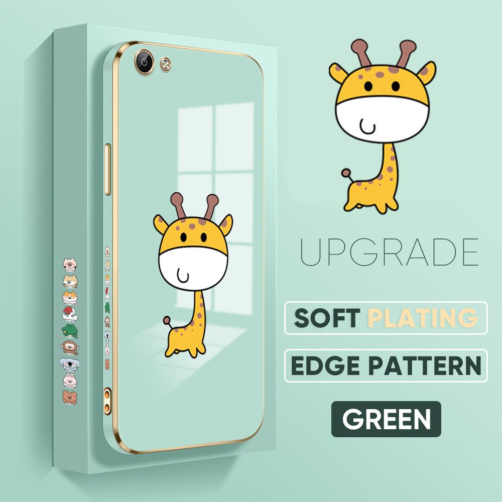 TA for Vivo Y66 Y65 Back Cover + Free Lanyard Mini Giraffe Luxury 6D Plating Case Side Pattern Soft Silicone Square Phone Cases